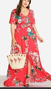 Nwot Shein 1XL button front smock maxi dress